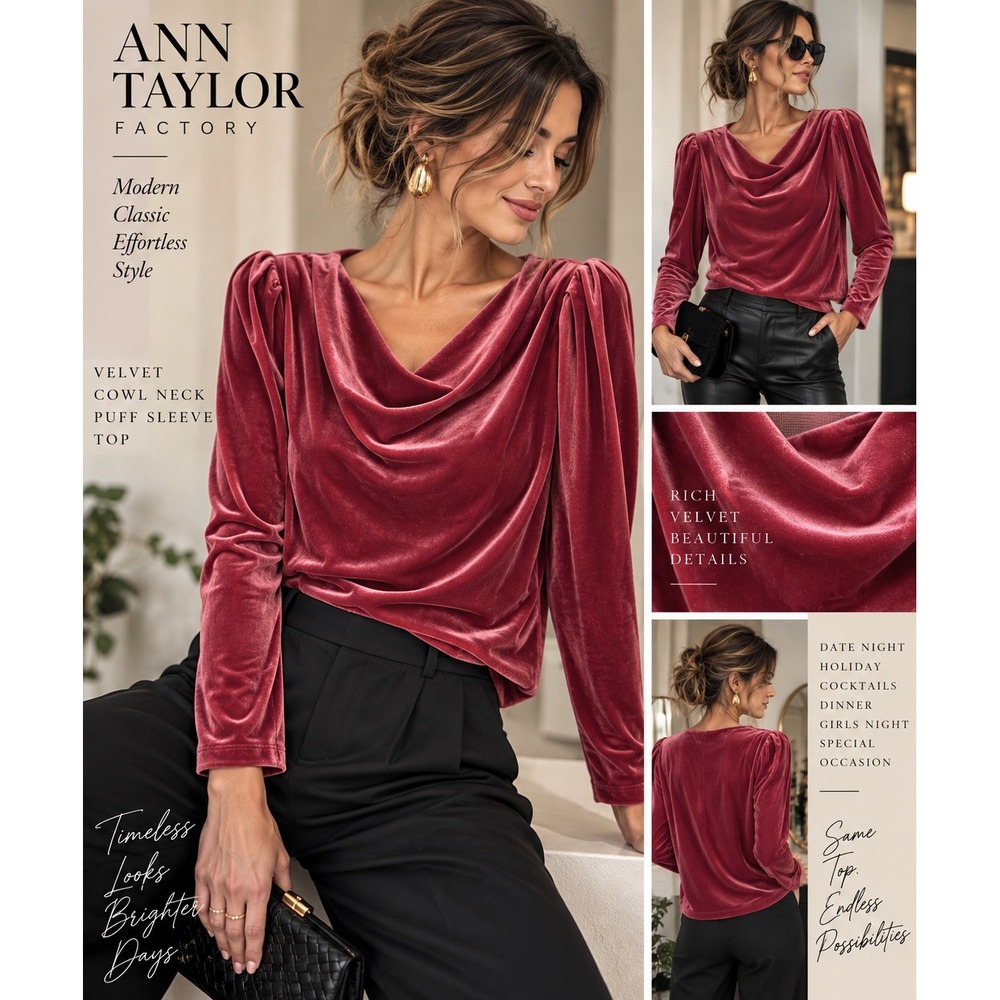 Ann Taylor XL Berry Velvet Cowl Neck Top 90s Y2K Cocktail Going Out